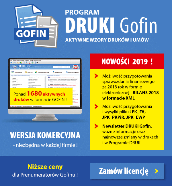 Program DRUKI gofin w wersji komercyjnej NOWOŚCI 2019