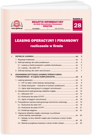 Leasing operacyjny i finansowy - rozliczenie w firmie - dodatek tematyczny nr 28 do Biuletynu Informacyjnego dla Służb Ekonomiczno-Finansowych nr 28 (1215) z dnia 1.10.2024