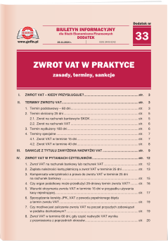 Zwrot VAT w praktyce - zasady, terminy, sankcje - dodatek tematyczny nr 33 do Biuletynu Informacyjnego dla Służb Ekonomiczno-Finansowych nr 33 (1220) z dnia 20.11.2024