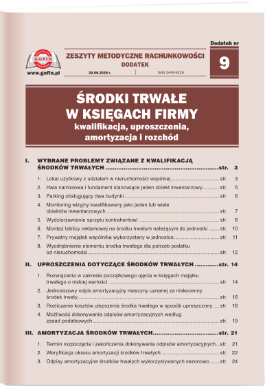 Środki trwałe w księgach firmy - kwalifikacja, uproszczenia, amortyzacja i rozchód - dodatek tematyczny nr 9 do Zeszytów Metodycznych Rachunkowości nr 12 (636) z dnia 20.06.2025