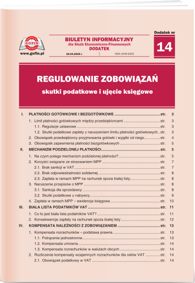 Regulowanie zobowiązań - skutki podatkowe i ujęcie księgowe - dodatek tematyczny nr 14 do Biuletynu Informacyjnego dla Służb Ekonomiczno-Finansowych nr 12 (1235) z dnia 20.04.2025